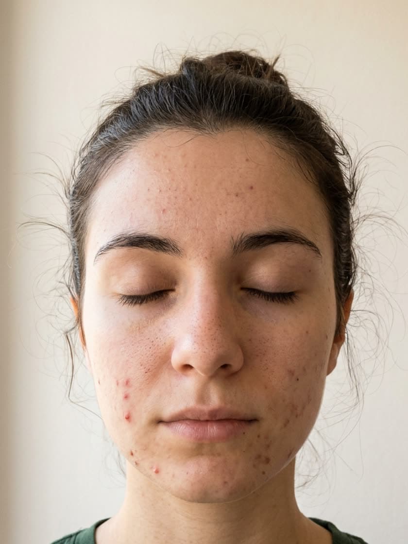Une photo de visage, et les imperfections relevées par l’analyse.